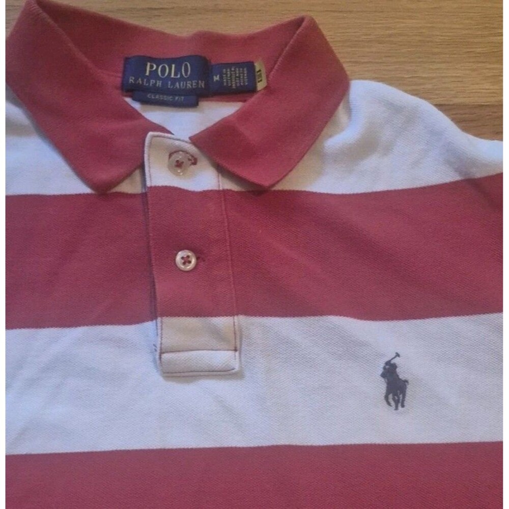 Polo Ralph Lauren Red White Striped Classic Fit Polo Shirt Men's Medium - Picture 3 of 7